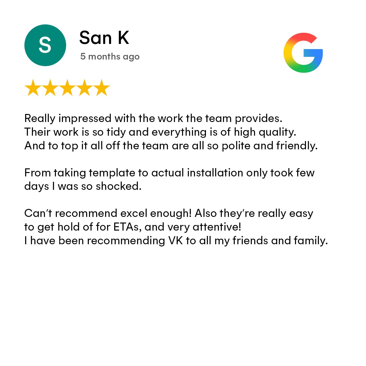 Google review 2 for VK Marble Group