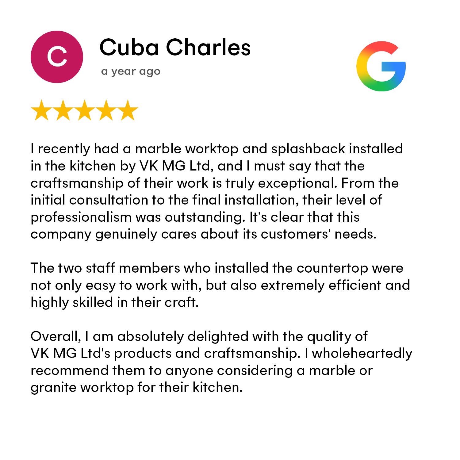 Google review 4 for VK Marble Group